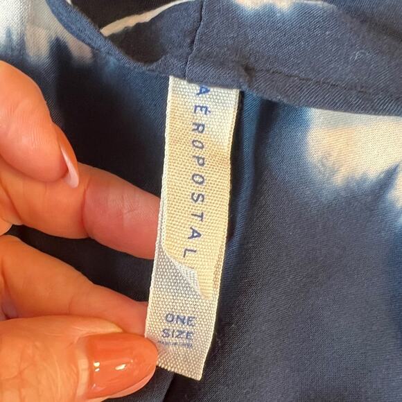 Aeropostale Tie-Dye Navy and White Rayon Flowy Kimono 1/2 Sleeves One Size - Picture 7 of 9